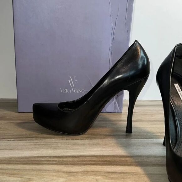 Ladies Vera Wang Raquel Hidden Platform Pumps Black Size 6 Leather Heels Shoes - Picture 7 of 10